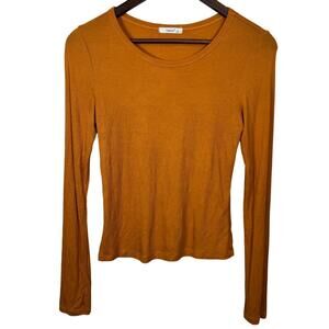 Mustard Ribbed Long Sleeve Fitted Top – Size L